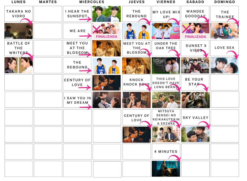 Calendario de series bl en emisión-Julio y agosto de 2024