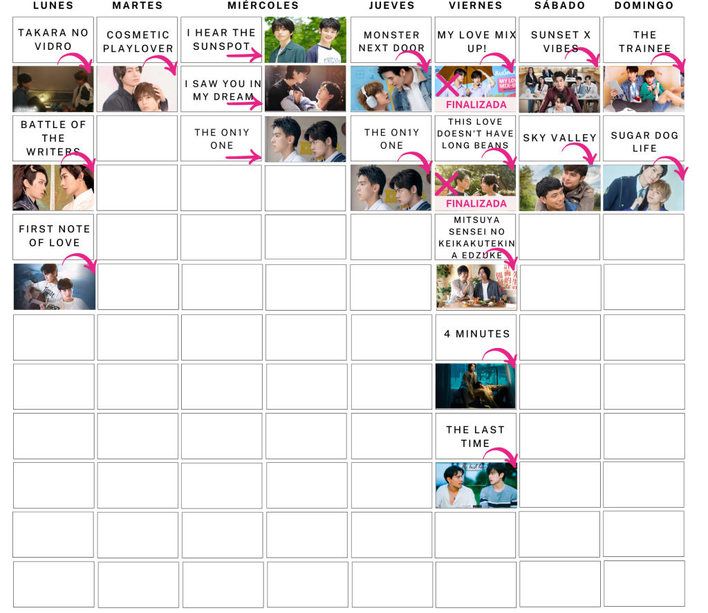 Calendario de series bl semanal- Finales de agosto 2024 
