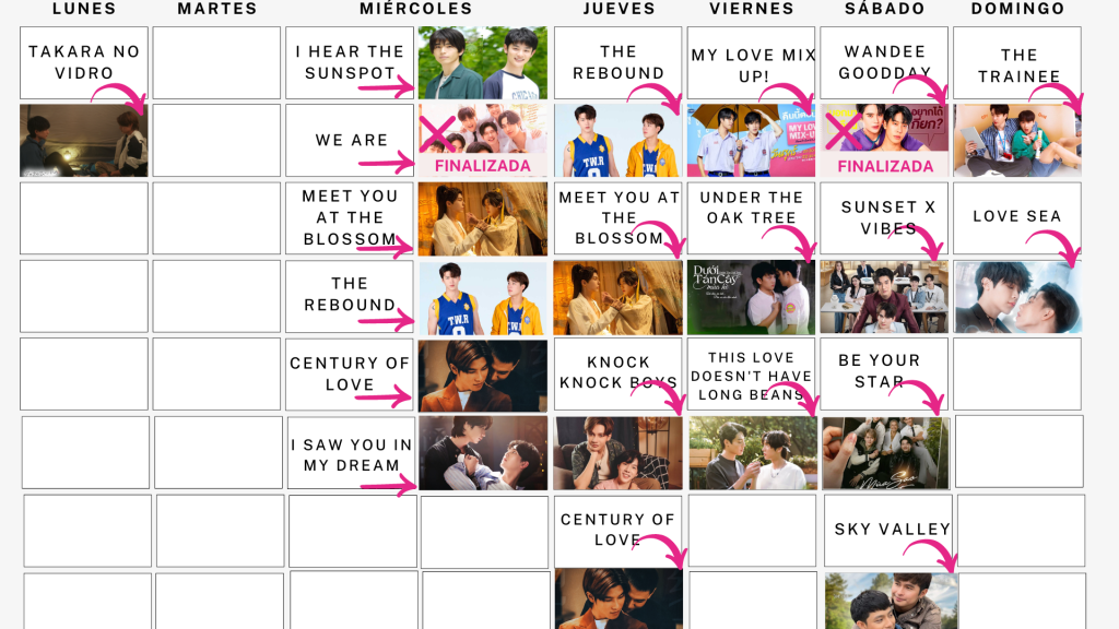 Calendario semanal de series BL julio 2024- actualizado 24 del 7