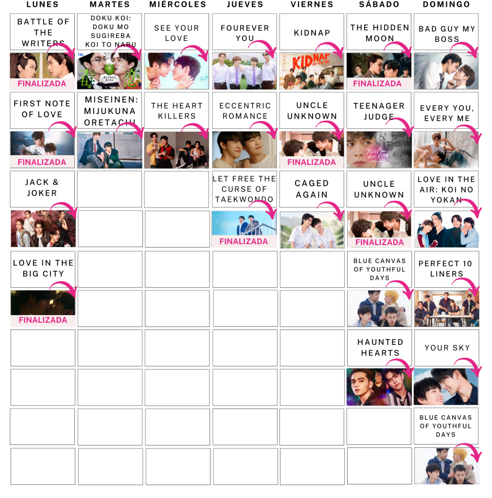 Calendario semanal de series bl noviembre 2024