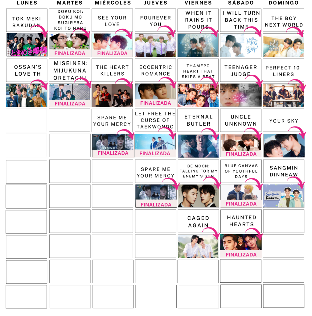 Calendario semanal de series bl enero 2025