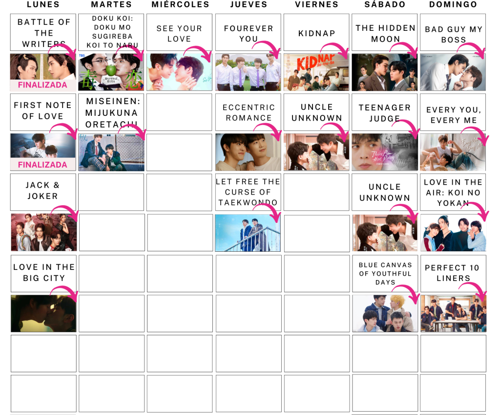 Calendario actualizado de series bl 01-11-24